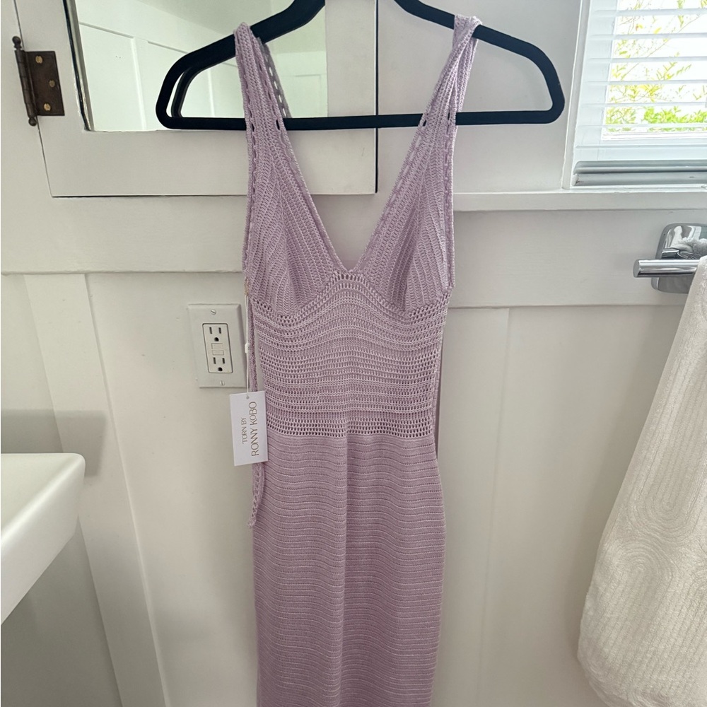 Viral Torn By Ronny Kobo Madi Crochet Maxi Dress in Purple